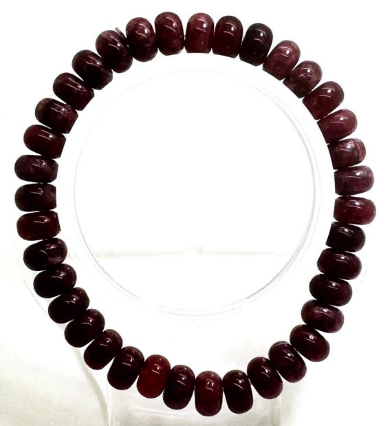 Purple Jade Rondelle Bead Bracelet: Handmade Stretch Cord, 8mm