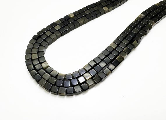 Natural Golden Obsidian Cube Beads 4mm | Polished Square Golden Sheen Obsidian | 15.5" Strand | Protection & Grounding Stone - PGS101