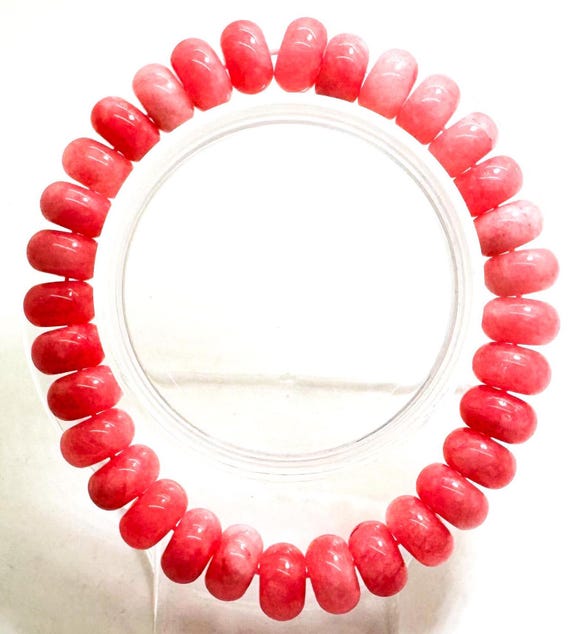 Rhodochrosite Pink Jade 10mm Rondelle Gemstone Beads Stretch Elastic Cord Handmade Beaded Bracelet Accessories - PGBRD16