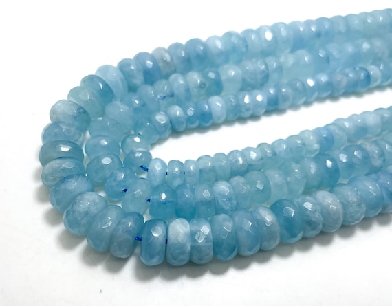 Aquamarine Beads, Natural AAA High Quality Blue Aquamarine Faceted Rondelle Gemstone Beads - PG139A