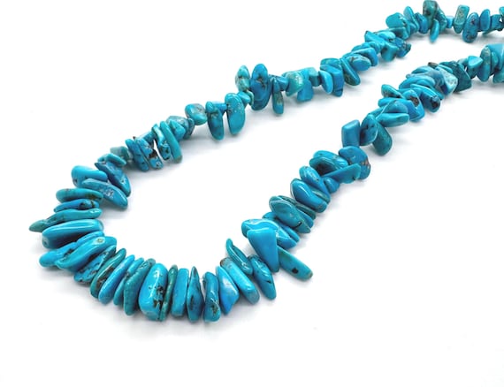 Arizona Kingman Turquoise Graduated Stick Slice Beads – Natural Blue Turquoise Flat Nugget Gemstone | Statement Jewelry Supplies PGS371TQ17