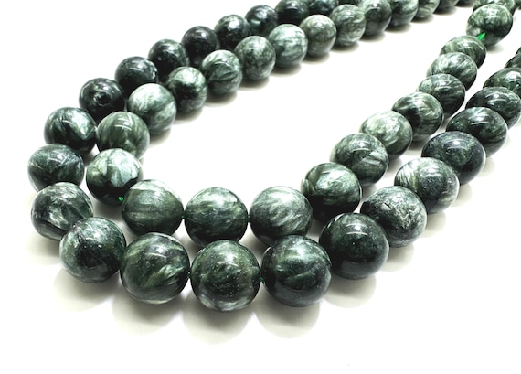 Rare Seraphinite Beads, Natural Green Seraphinite Smooth Round Ball Sphere Gemstone Beads 8mm 10mm 12mm - PG165
