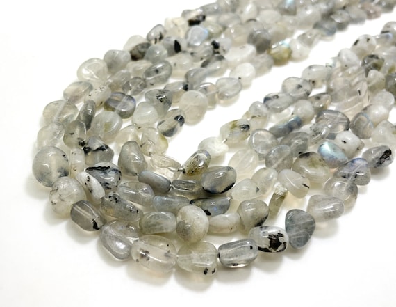 Gray Labradorite Beads, Natural Labradorite Polished Nugget Pebble Round Barrel Gemstone Beads - PG318