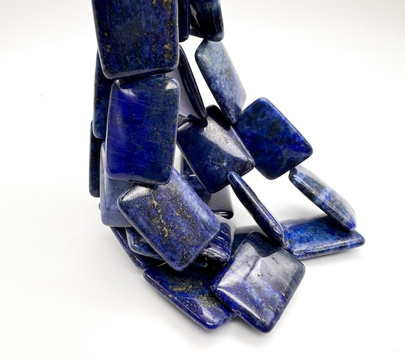 Natural Lapis Lazuli Large Rectangle Beads 6x25x33mm, Blue Lapis Gemstone Beads with Pyrite, Statement Jewelry Making - PG97