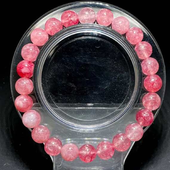 Cherry Quartz Smooth Round Beads Size 10mm 8mm. Length 7" ~ 8" Semi-Precious Gemstone Elastic Cord Bracelet Accessories PGB39A