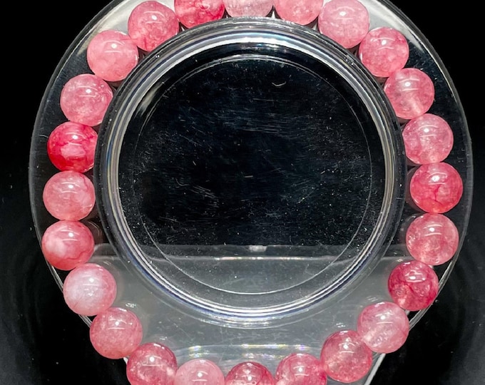 Cherry Quartz Smooth Round Beads Size 10mm 8mm. Length 7" ~ 8" Semi-Precious Gemstone Elastic Cord Bracelet Accessories PGB39A