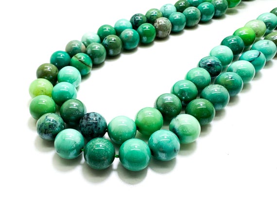 Green Moss Opal Gemstone Beads, Natural Green Moss Opal Smooth Round Sphere Ball Gemstone Beads - RN51
