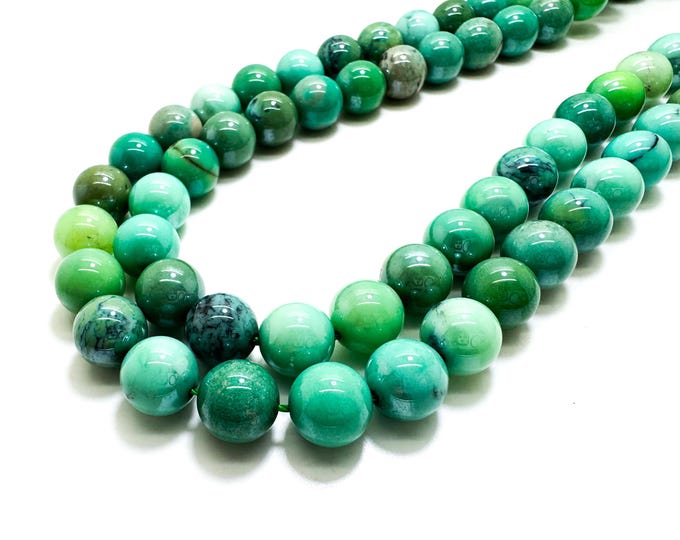 Green Moss Opal Gemstone Beads, Natural Green Moss Opal Smooth Round Sphere Ball Gemstone Beads - RN51