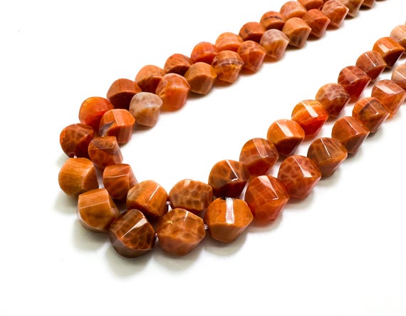 Fire Agate Beads, Natural Fire Agate Smooth Oval Puffed Twisted Gemstone Beads - PG176