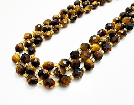 Natural Yellow Tiger Eye Faceted Oval Beads 6x8mm – Polished Golden Gemstone Strand 14.5" – Jewelry Making Supplies- PGS323