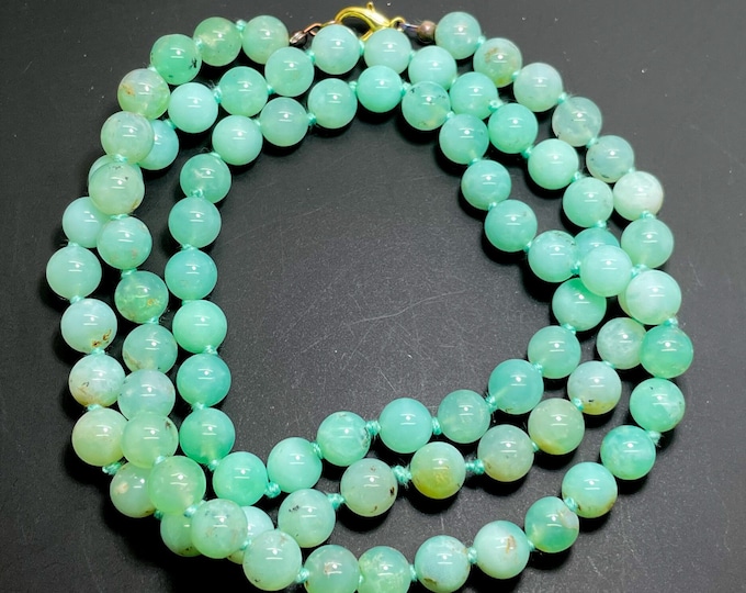 Natural AAA Chrysoprase Necklace, Green Chrysoprase Polished Round 8mm Gemstone Beads Beaded Necklace Length 30.5"/17" - PG319