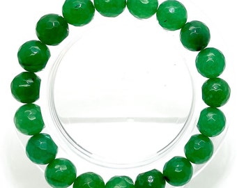 Green Jade Faceted Round Gemstone Beads Stretch Elastic Cord Handmade Beaded Bracelet PGB81