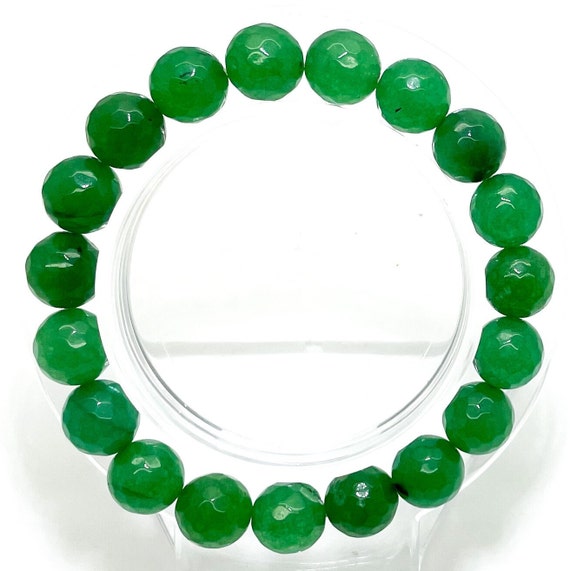 Green Jade Faceted Round Gemstone Beads Stretch Elastic Cord Handmade Beaded Bracelet PGB81