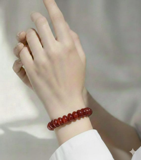 Dark Orange Agate Rondelle Bracelet: Handmade Gemstone Beaded Accessory