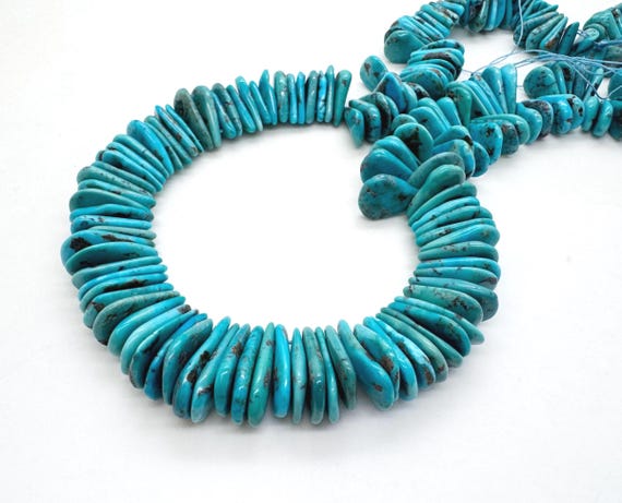 Natural Kingman Turquoise Flat Tab Beads Genuine Arizona Sky Blue Graduated 11mm to 18mm Tapered Slab Southwestern Jewelry Supply PGS370