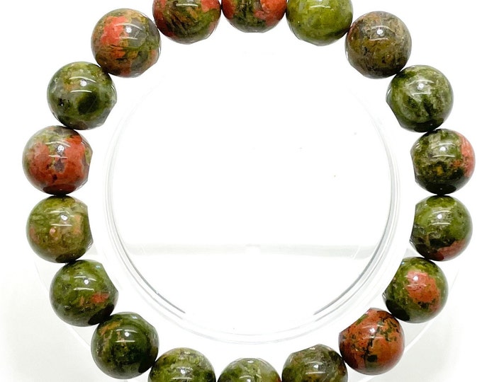 Natural Unakite Smooth Polished Round Gemstone Beads Size 4mm 6mm 8mm 10mm Stretch Elastic Cord Handmade Beaded Bracelet PGB90