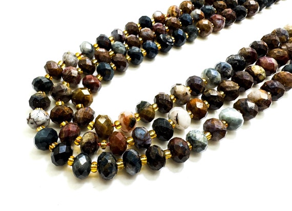 Natural Dendritic Brown Opal Faceted Rondelle 5mm x 8mm Gemstone Beads - PGS321