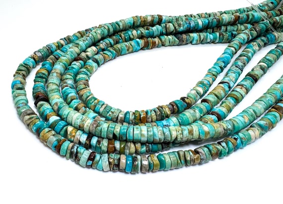 Natural Hubei Turquoise Heishi Beads • Genuine 6mm Polished Disc • High-Contrast Blue Green Gemstone - PGS275