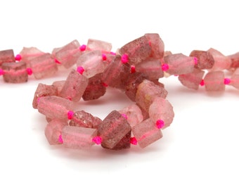 Nautral Matte Strawberry Quartz Rough Cut Nugget Cube Chips Loose Gemstone Assorted Size Beads - PGS141