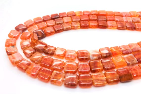 Fire Agate, Red Fire Agate Flat Polished Smooth Square Natural Gemstone Beads - PG185