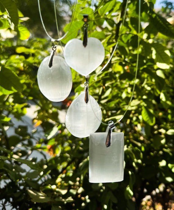 Natural White Selenite Gemstone Pendant (Heart, Oval, Rectangle, Teardrop) for Necklace