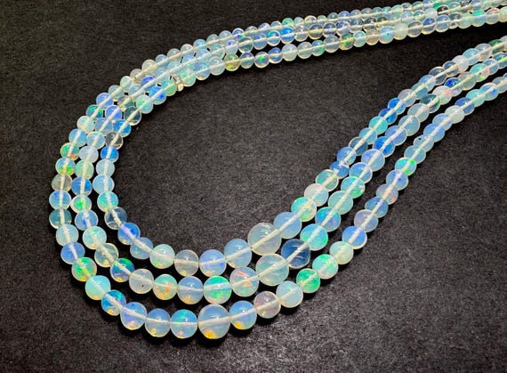Genuine Natural Ethiopian Opal Beads | White Rainbow Fire Opal Round Beads 3–7mm | Genuine Welo Opal | Jewelry Making Beads PGS31