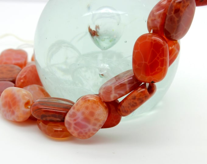Fire Agate, Natural Red Fire Agate Large Smooth Flat Rectangle Loose Gemstone Beads - PG188