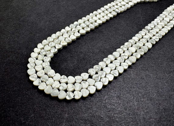 White Howlite Flat Heart Beads – 4mm Thick – Natural White Gemstone – Stone of Calm & Awareness – Jewelry Making Supplies PGS411