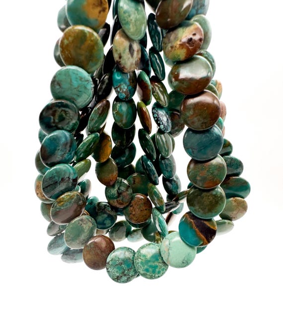 Natural Untreated Turquoise Disc Beads: AAA Hubei Layered Gemstone for Jewelry Making Flat Disc Round Coin - PGS359