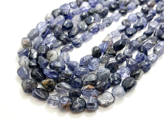 Blue Iolite Beads, Natural Iolite Polished Nugget Pebble Round Barrel Gemstone Beads - PG318