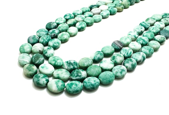 Mountain Jade Beads, Natural Matte Green New Mountain Jade Green Flat Oval Gemstone Beads - PG112