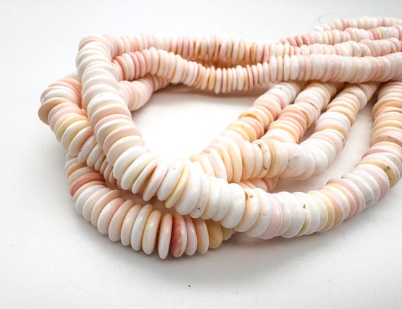 Natural Queen Conch Shell Beads • Smooth Saucer Heishi Disc Wheel Pastel Pink & Cream 7mm or 10mm Gemstone for Artisan Jewelry Supply - QC29