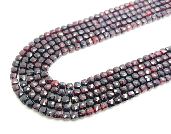 AAA Natural Red Garnet Square Cube Faceted Size 4mm 5mm Gemstone Beads - PGS262