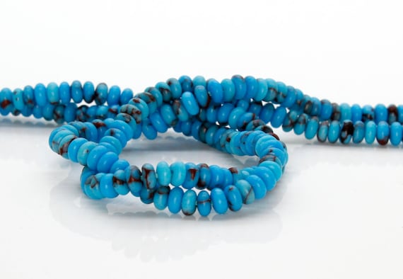 Genuine Turquoise Rondelle Natural Blue Gemstone 2mm x 4mm Beads - RD07B