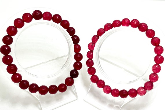 Red Burgundy Jade Faceted/Smooth 8mm Gemstone Beads Stretch Elastic Cord Handmade Beaded Bracelet Accessories - PGB222