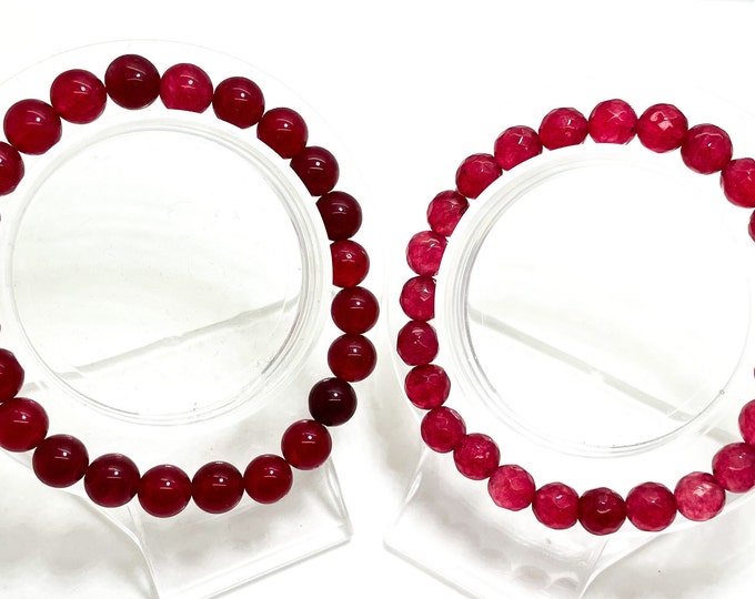 Red Burgundy Jade Faceted/Smooth 8mm Gemstone Beads Stretch Elastic Cord Handmade Beaded Bracelet Accessories - PGB222