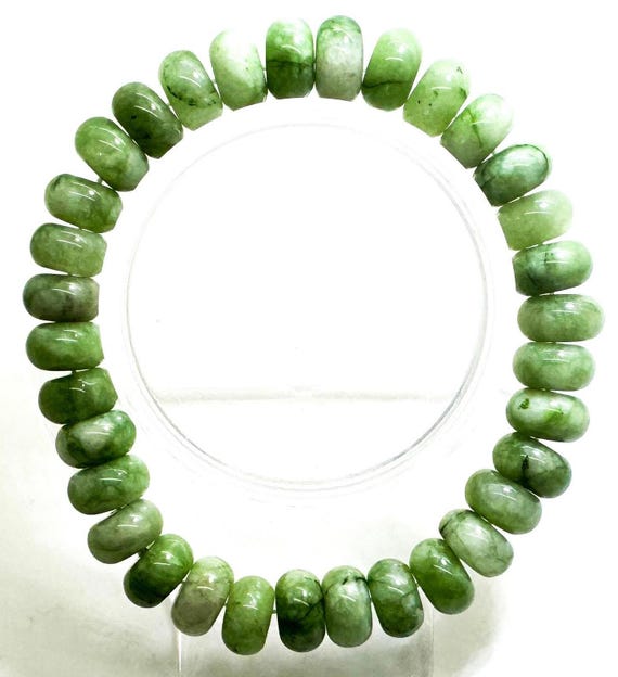 Emerald Green Jade Bracelet: Handmade Rondelle Gemstone Beads