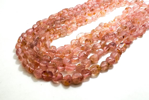 Natural Pink Cherry Quartz Polished Nugget Pebble Round Barrel Gemstone Beads - PG318