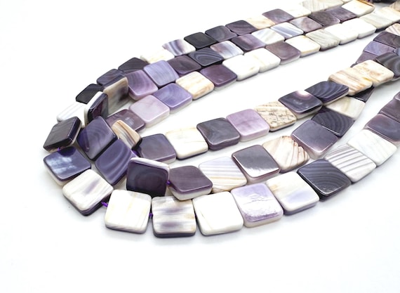 Natural Wampum Shell Square Beads • Genuine Purple White Quahog 10mm Flat Beads • Polished Coastal Shell Jewelry Supply