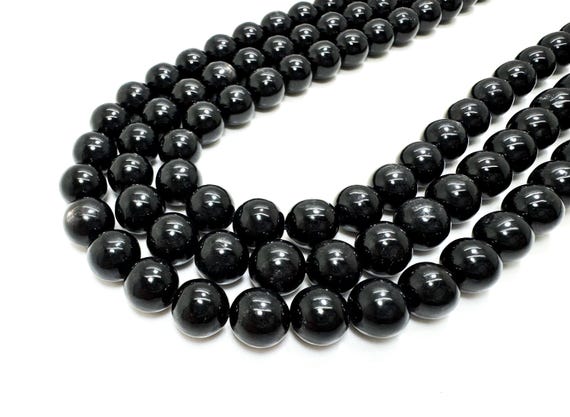Natural Shimmery Black Hypersthene Beads: Round Gemstone, Jewelry Making - RN63