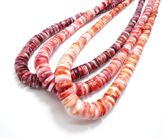 Graduated Spiny Oyster Shell Heishi Beads | Natural Orange Red Purple Disc Beads | Smooth Polished Spacer Beads for Jewelry Making - PG171