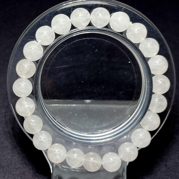 White Jade Smooth Round Gemstone Beads Size 6mm 8mm 10mm Stretch Elastic Cord Handmade Bracelet PGB144