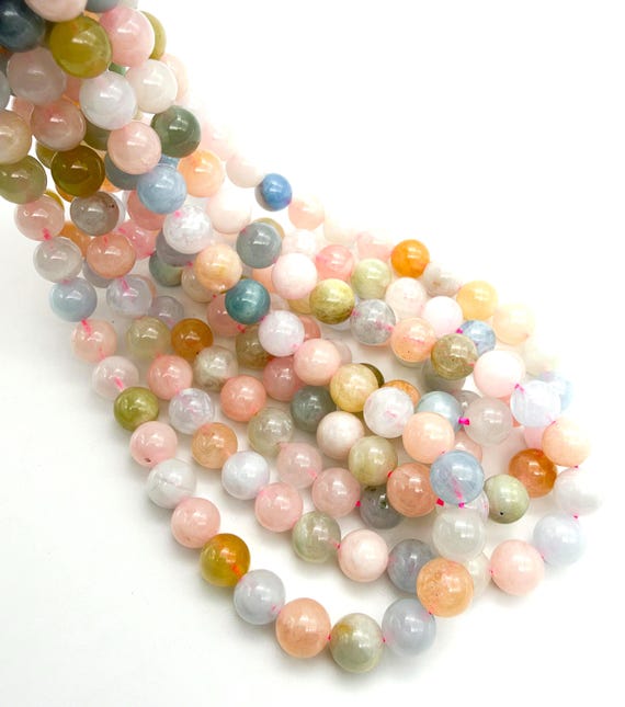 Natural Morganite Beads Mixed Beryl Pastel Pink Blue Green Round Gemstone Beads 6mm 8mm 15.5" Strand Jewelry Making - PG312