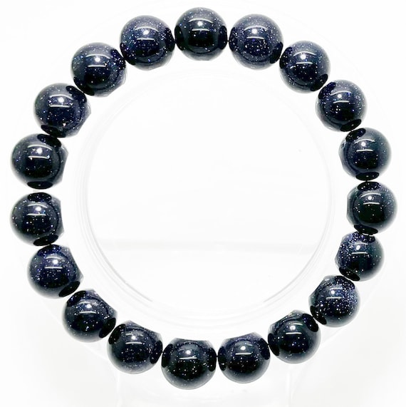 Blue SandStone Smooth Polished Round Natural Gemstone 6mm 8mm 10mm Handmade Stretch Beaded Bracelet - PGB139