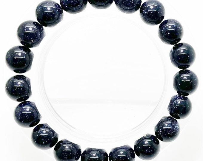 Blue SandStone Smooth Polished Round Natural Gemstone 6mm 8mm 10mm Handmade Stretch Beaded Bracelet - PGB139