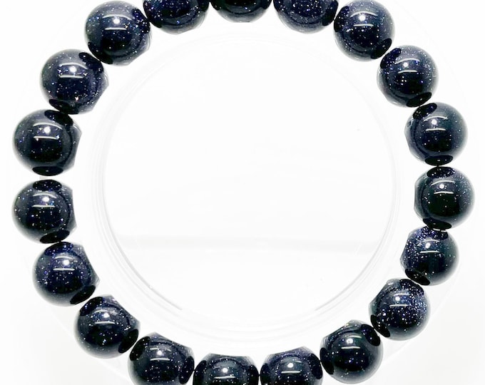 Blue SandStone Smooth Polished Round Natural Gemstone 6mm 8mm 10mm Handmade Stretch Beaded Bracelet - PGB139