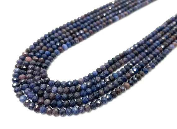 Natural AAA Blue Sapphire Faceted Rondelle 3mm x 4mm Gemstone Beads - RDF111