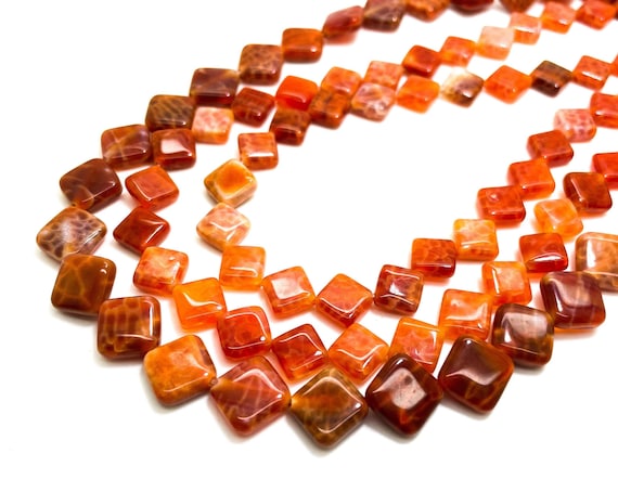 Fire Agate, Natural Red Fire Agate Polished Smooth Flat Square Gemstone Beads - PG186