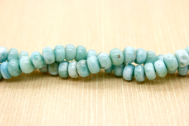 Grade AA High Quality Larimar Natural Smooth Gemstone Rondelle Beads 5mm x 8mm Full Strand