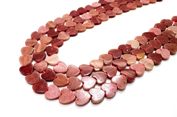 Natural Pink Rhodonite Flat Heart Beads: Polished Gemstone for Jewelry Making (6mm or 8mm) - PGS411